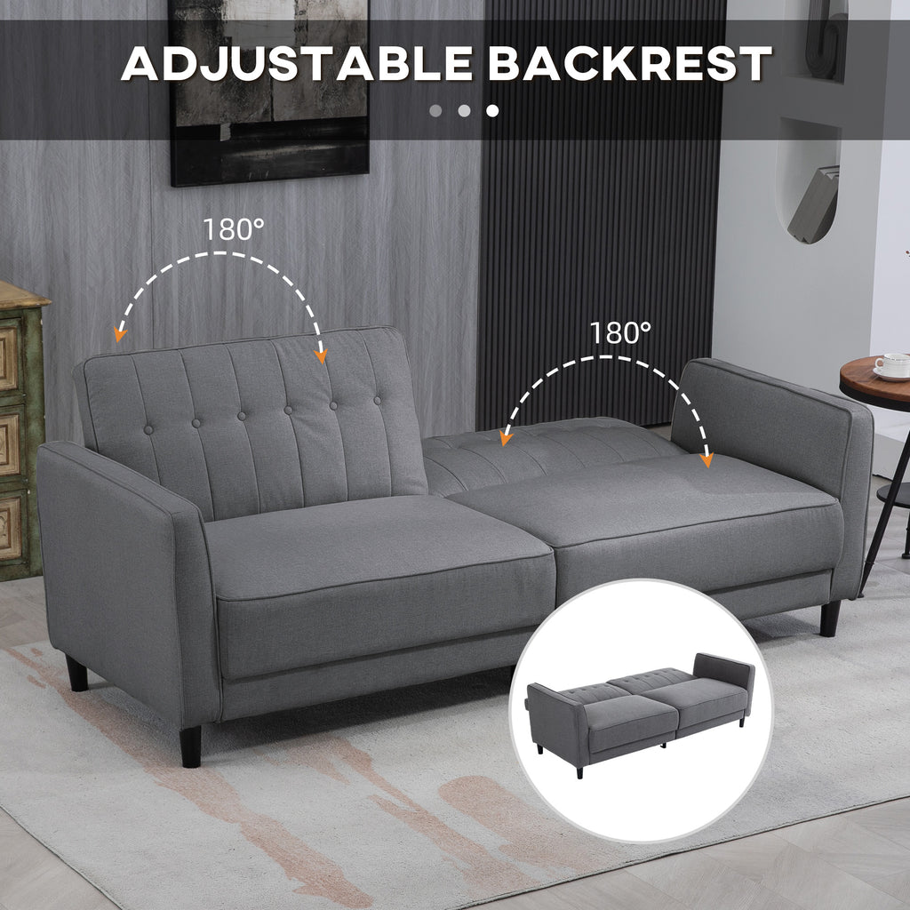 Convertible Bed with Couch, Button Tufted Fabric Sofa Bed with Adjustable Back for Living Room, Charcoal Grey