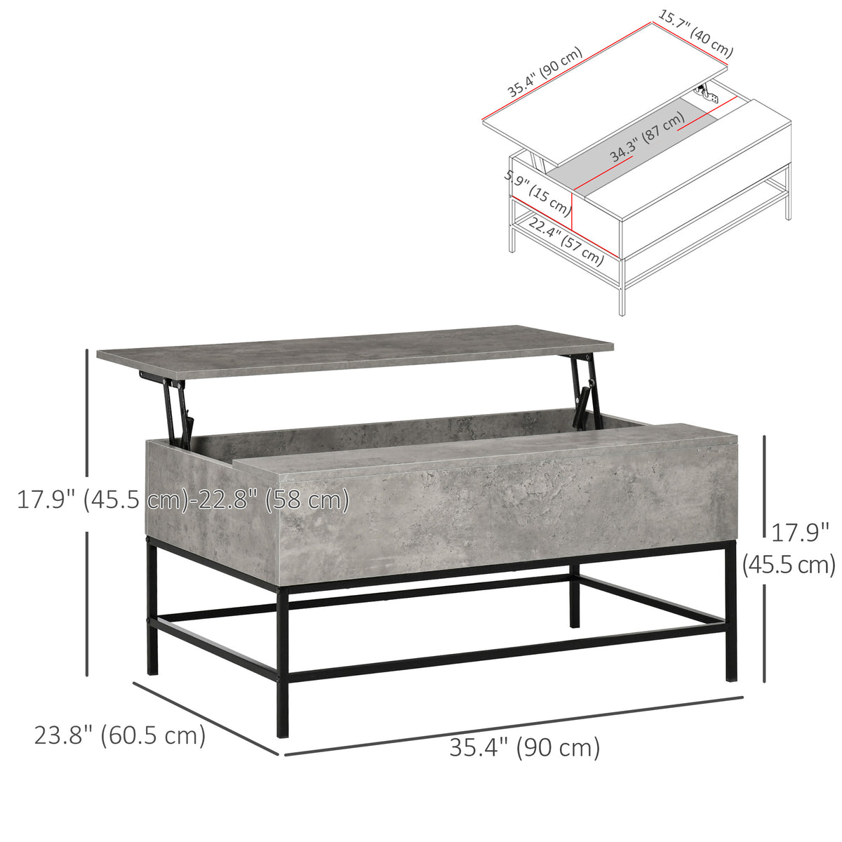 Lift Top Coffee Table with Hidden Storage Compartment Lift Tabletop Center Table for Living Room, Grey