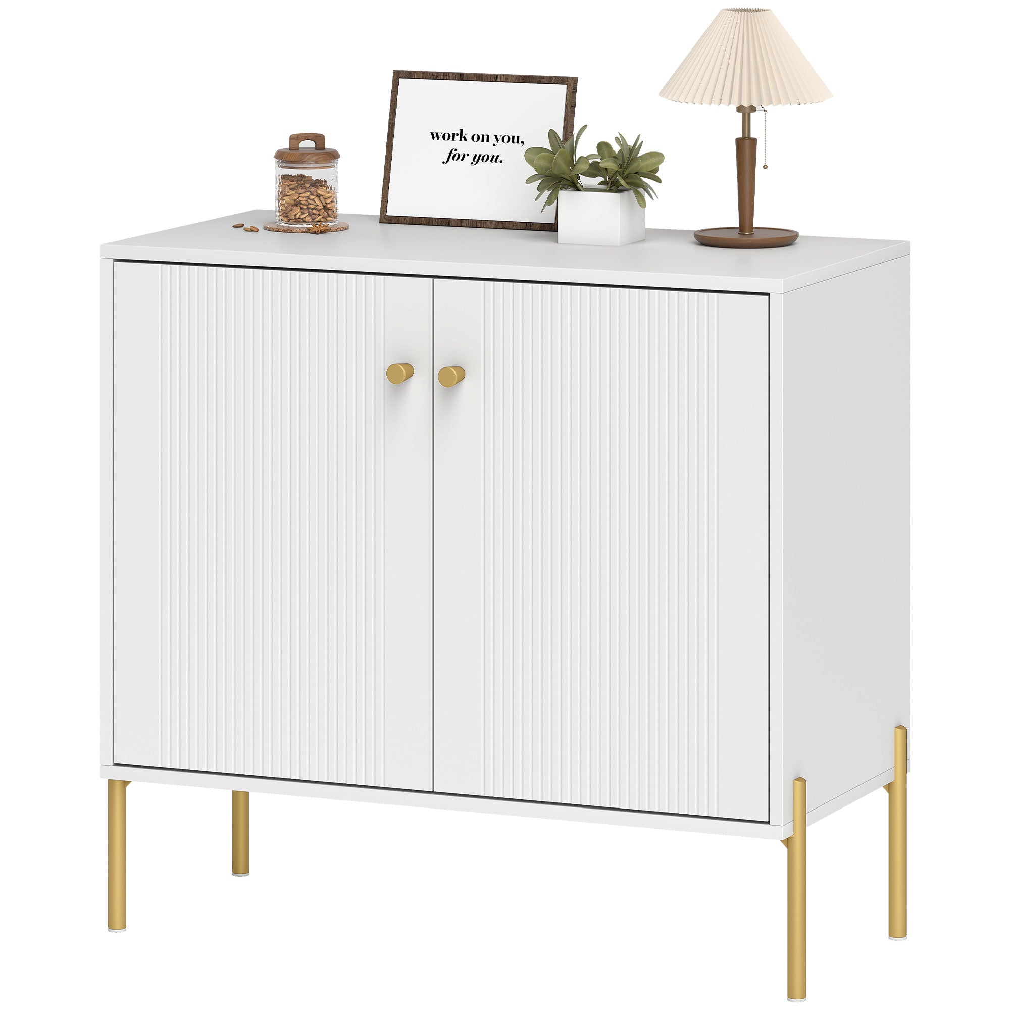 Sideboard, Modern Buffet Cabinet, Coffee Bar Cabinet with Fluted Doors and Adjustable Shelf, White