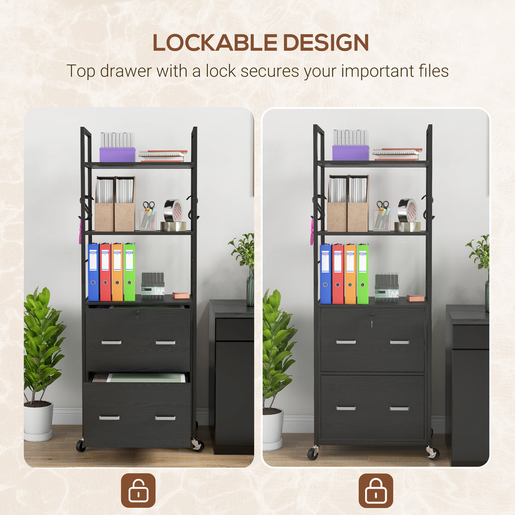Mobile Filing Cabinet 2 Drawer File Cabinet with Key Adjustable Hanging Bar for Letter A4 and Legal Size Black