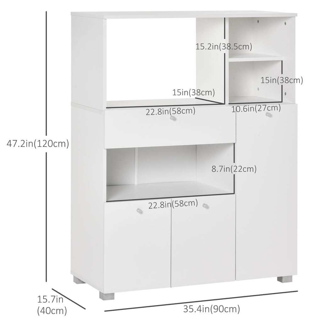 Compact Kitchen Pantry Cabinet Server Hutch Storage Buffet with Microwave Oven Stand Drawer and Shelves, White