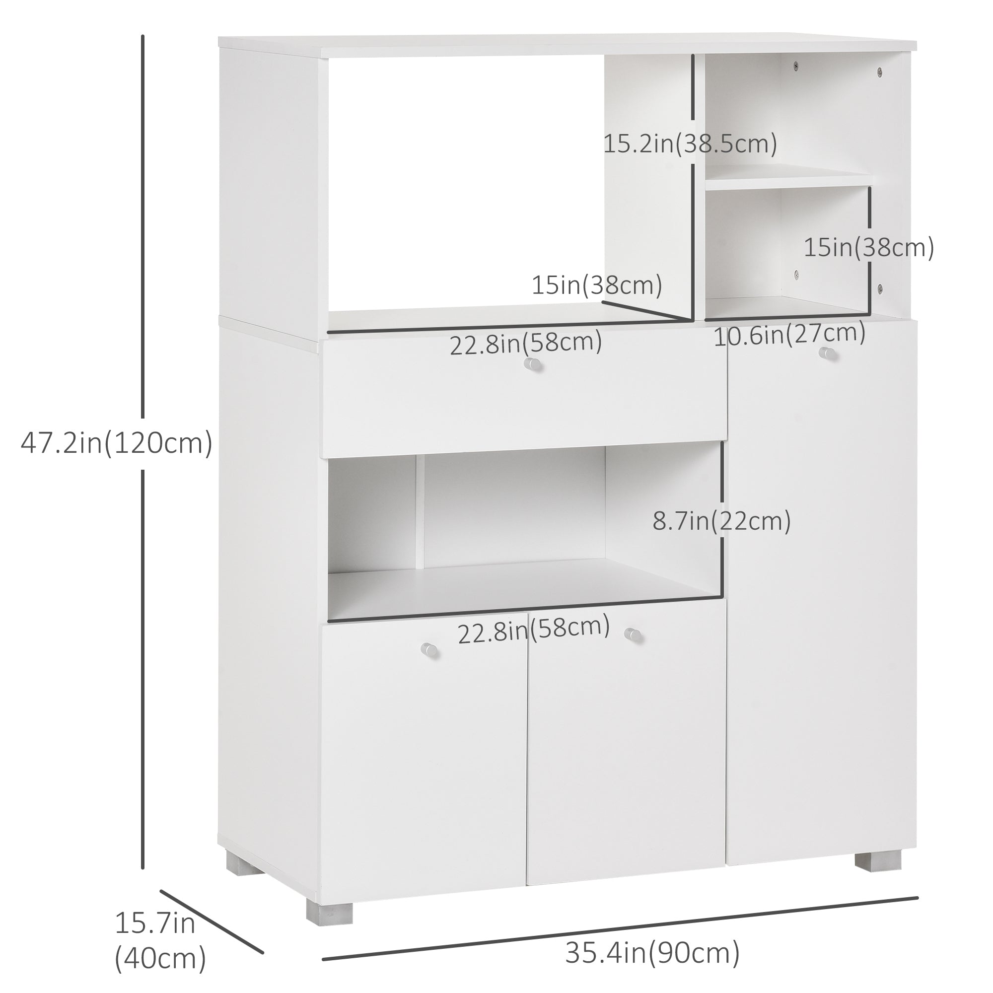 Compact Kitchen Pantry Cabinet Server Hutch Storage Buffet with Microwave Oven Stand Drawer and Shelves, White