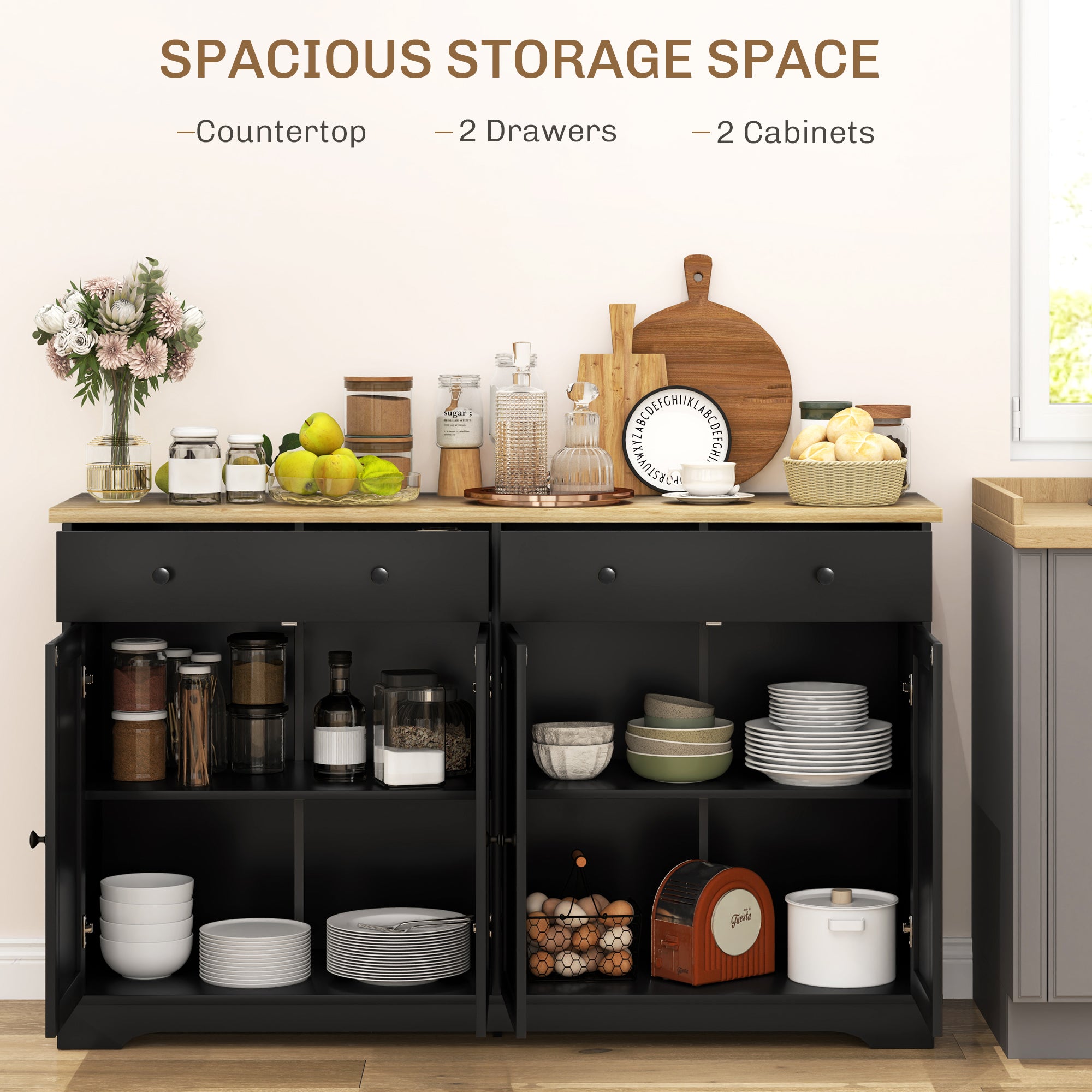 Modern Sideboard, Buffet Cabinet with Storage Drawers, Adjustable Shelves for Living Room, Dining Room, Entryway, White
