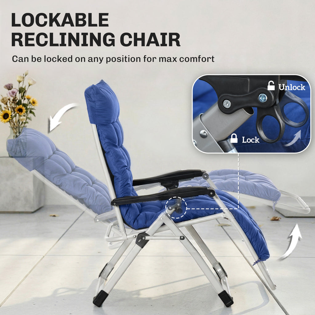 Reclining Zero Gravity Chair with Adjustable Backrest, Folding Garden Sun Lounger, Outdoor Recliner with Removable Cushion and Headrest, Dark Grey