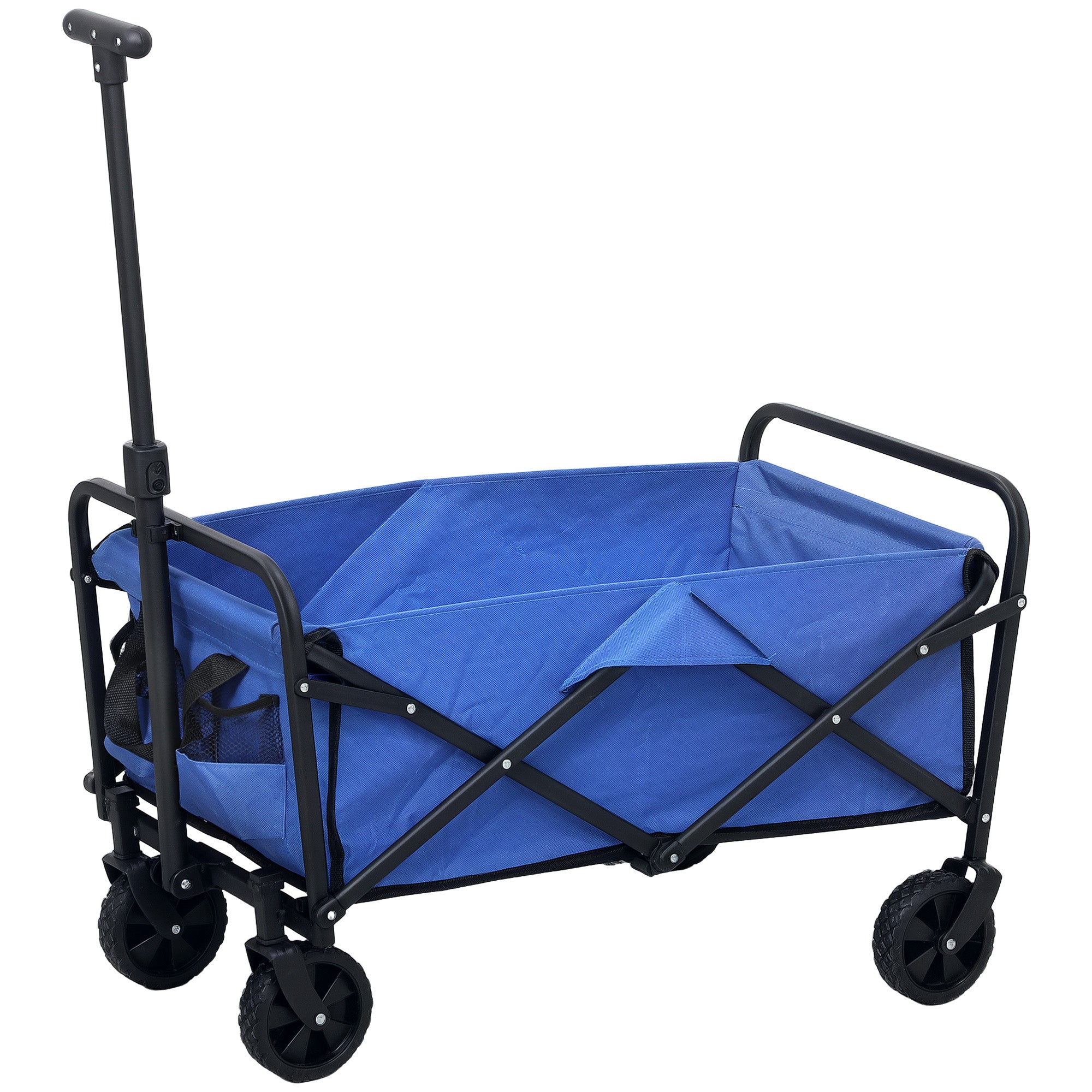 Collapsible Folding Garden Cart, Heavy Duty Lawn Wagon with Universal Wheels and Adjustable Handle, Black
