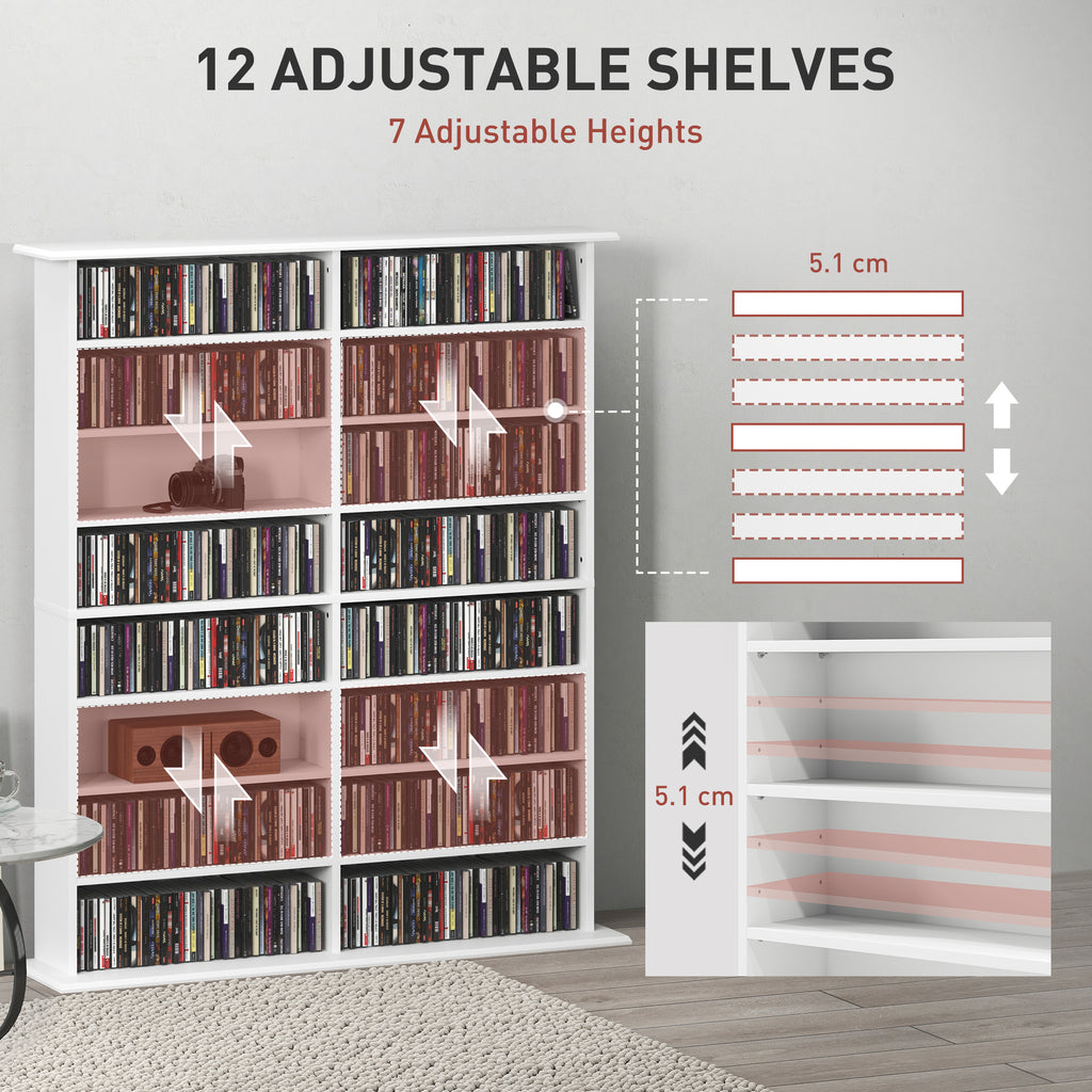 8-Tier DVD Shelf with 12 Adjustable Shelves, Double CD Shelf, Holds 720 CDs, 396 DVDs or 396 Blu-rays, Black