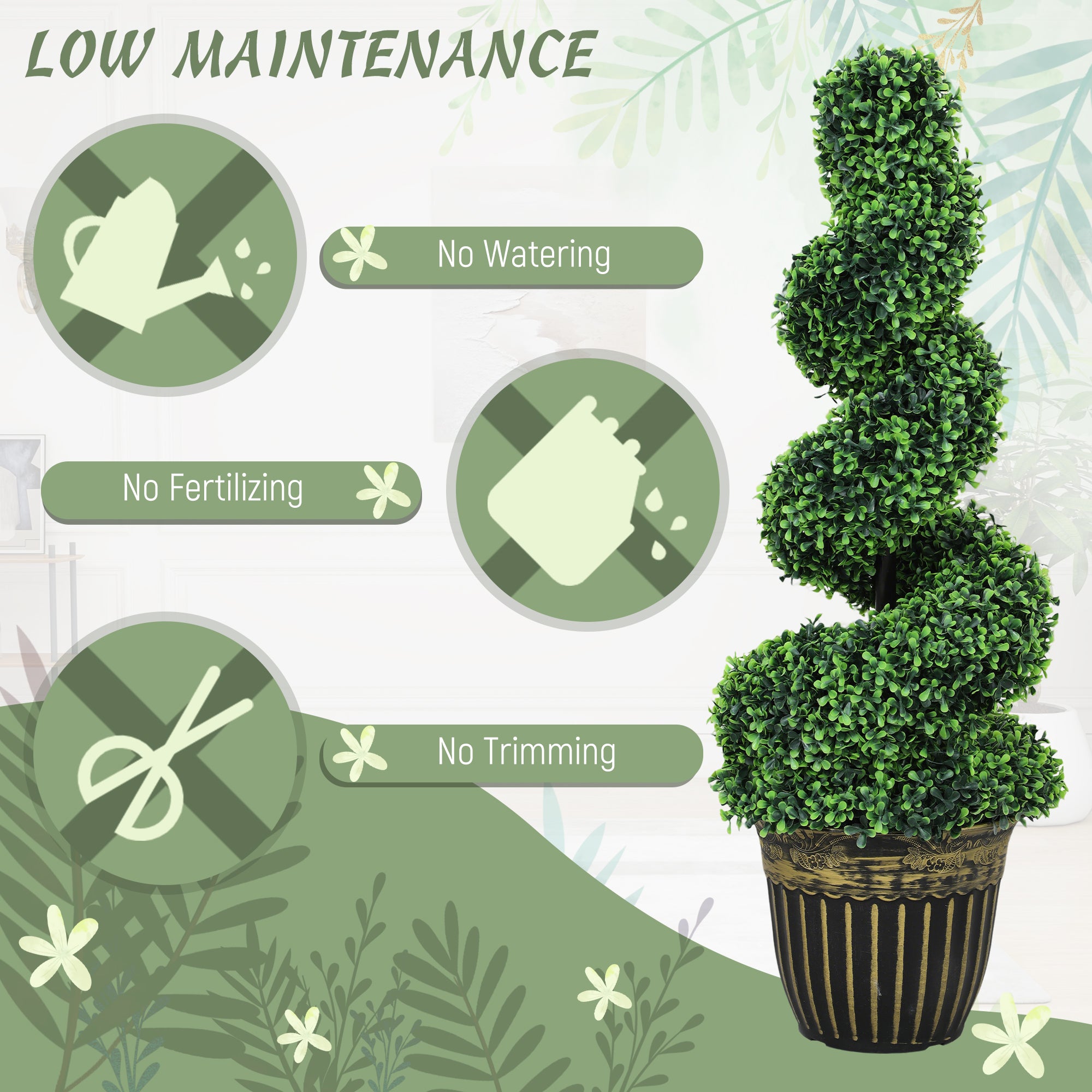Set of 2 Artificial Plants, Topiary Spiral Boxwood Trees with Pot, for Home Indoor Outdoor Decor, 90cm