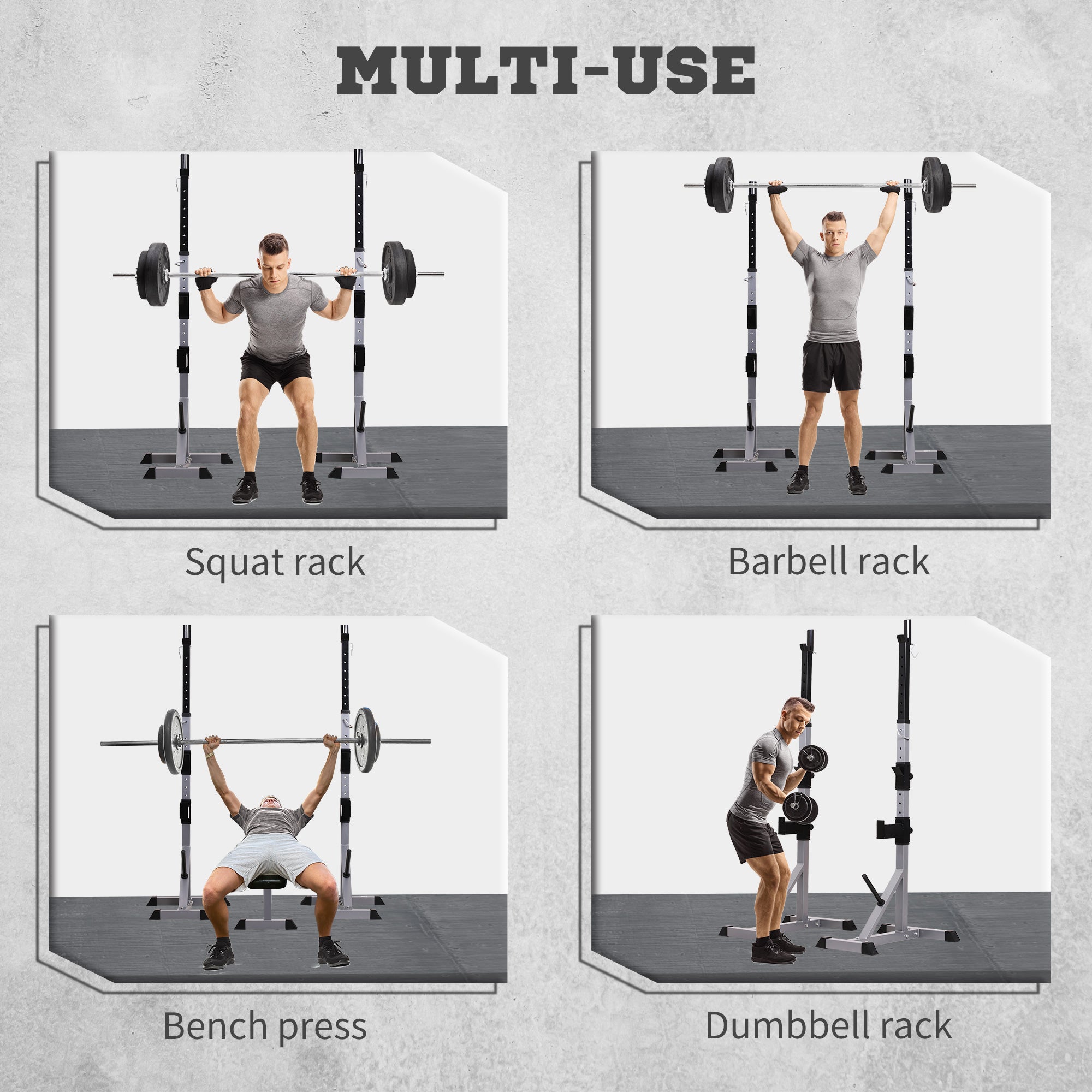Soozier 2-Piece Barbell Rack, 53.5"-69.3" Height Adjustable Squat Rack Bench Press Rack, 440LBS Capacity
