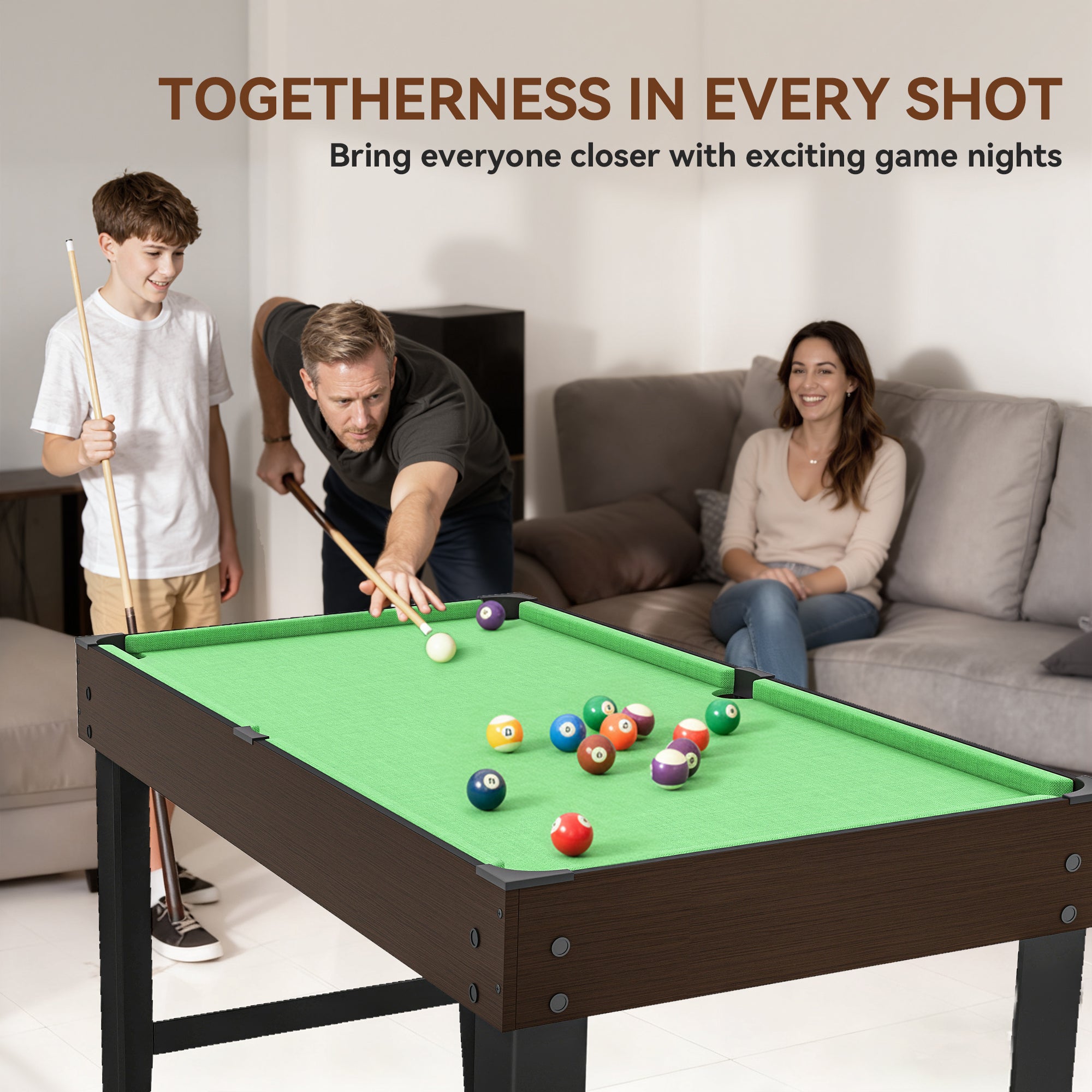 Soozier 55" Mini Pool Table, Pool Game Billiard Table Set with 2 Cues, 16 Balls, 2 Chalks, Triangle, Brush, Green