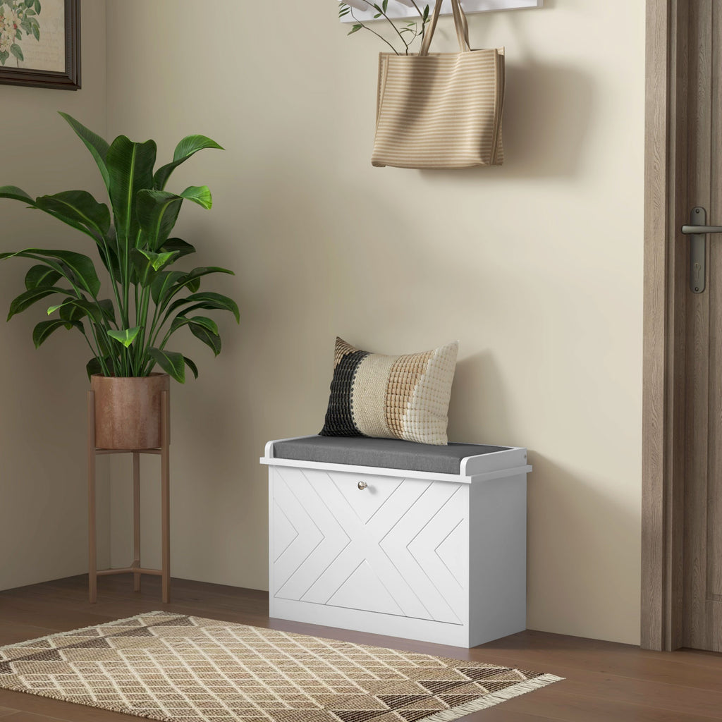 Shoe Storage with Seat, Upholstered Hallway Bench, Shoe Bench with Flip Drawer, Adjustable Shelf for 4-6 Pairs of Shoes