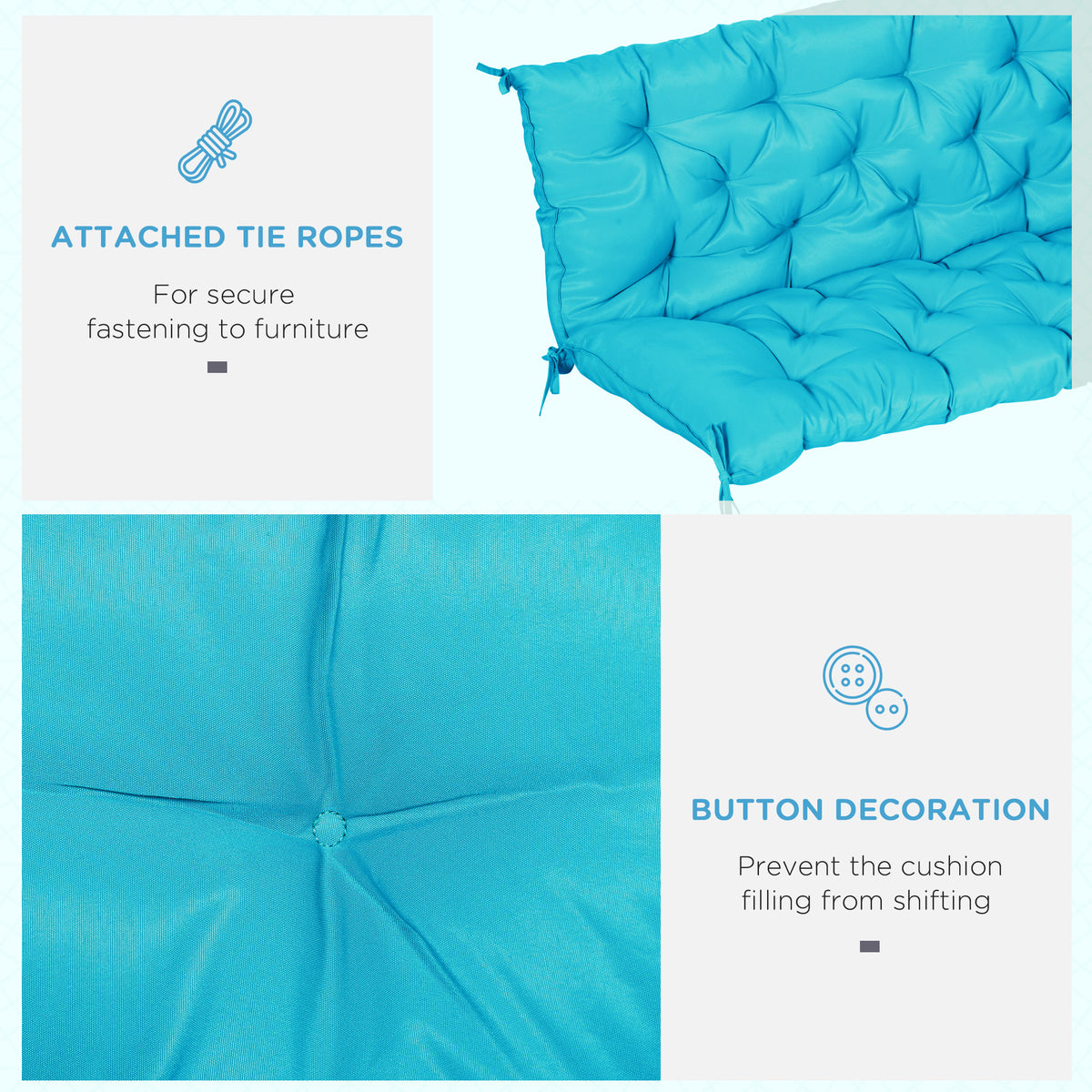 Porch Swing Cushion Garden Bench Cushion with Backrest, Non-Slip 3-Seater Soft Pad, Swing Chair Mat Replacement for Indoor and Outdoor, 59.1" x 38.6", Turquoise