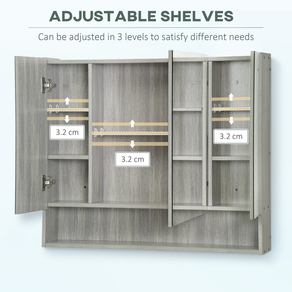 Wall Mounted Bathroom Medicine Cabinet with Mirror and Adjustable Shelves, Grey