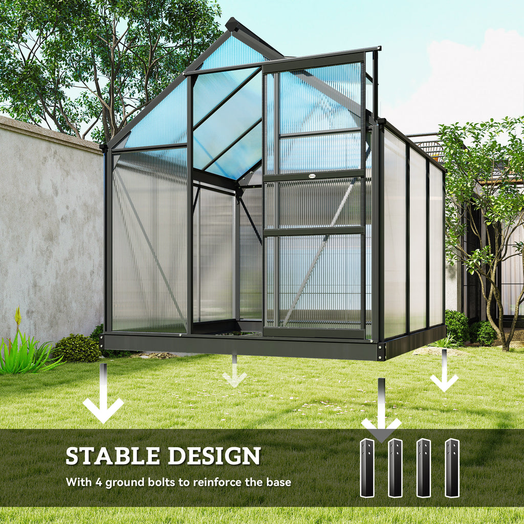 Greenhouse Garden, Green House, Outdoor Greenhouse Kit, PC Board with Sliding Door, 6.2' x 8.3' x 6.6', Grey