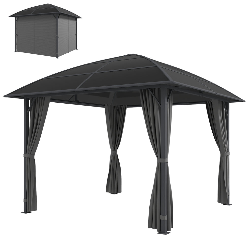 10' x 10' Outdoor Hardtop Gazebo Canopy with UV50+ Polycarbonate Roof, Steel Frame, Central Hook, Curtains, Light Grey