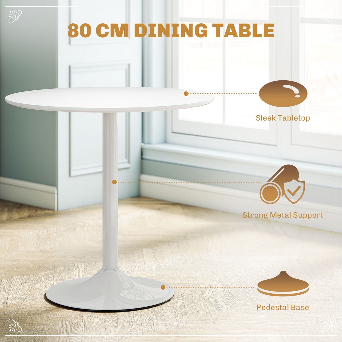 Round Dining Table Set for 4 with Pedestal Base, PU Padded Seats, for Small Space, Apartment, White