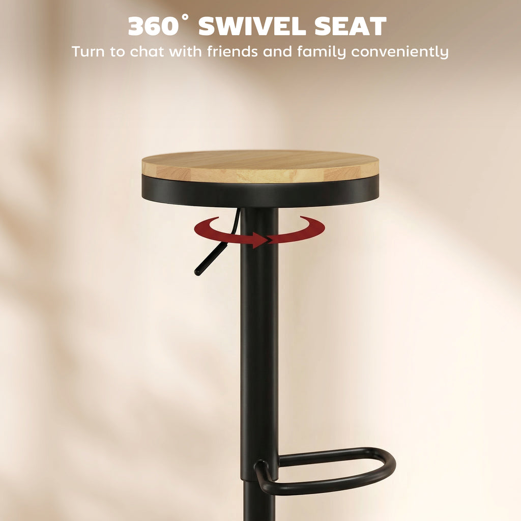 Wood Barstools Set of 2, Swivel Bar Stools with Adjustable Height for Kitchen Counter, Natural Wood and White