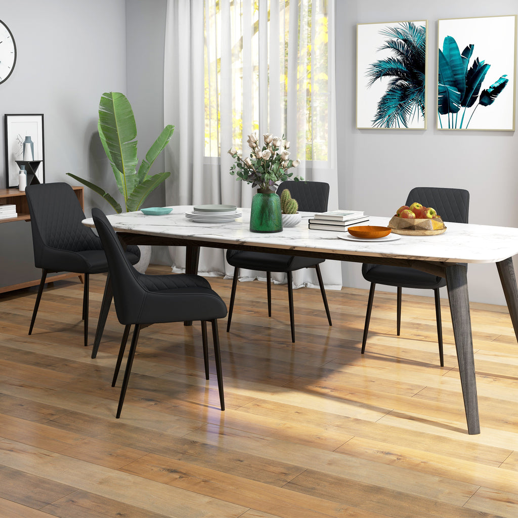 Modern Dining Chairs PU Leather Metal Legs Set of 4 Kitchen Chairs Living Room Quality Design Mid-Class Black