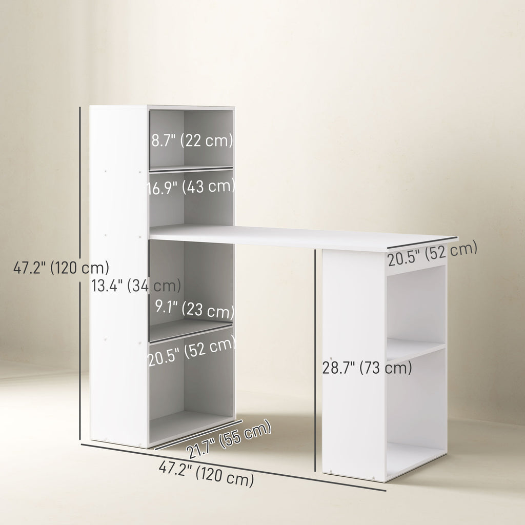 Modern Computer Desk with Storage Shelves, 47" Writing Table Workstation with Bookshelf for Home Office, White