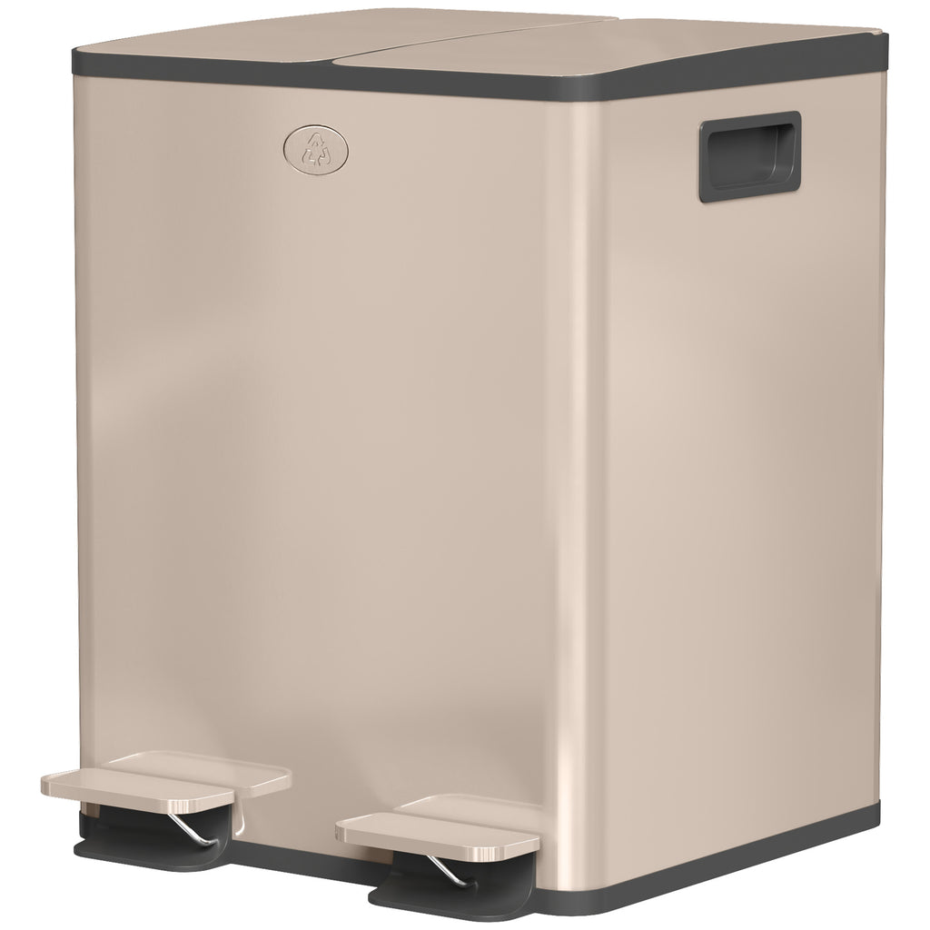 Garbage Bin, Soft-Close Trash Can with Foot Pedal, 2x5 Gal (2x20 L) Garbage Can with Removable Inner Buckets, Gold