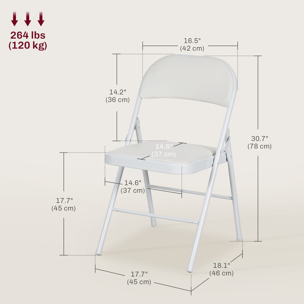 Set of 4 Metal Foldable Chairs, PU Leather Padded Folding Chairs with Cushion Seat and Open Back for Indoor, White