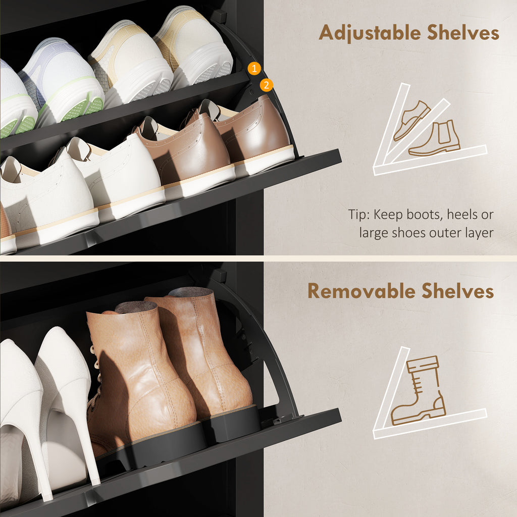 Shoe Storage Cabinet with 2 Flip Drawers and Adjustable Shelves for 6-12 Pairs of Shoes, White