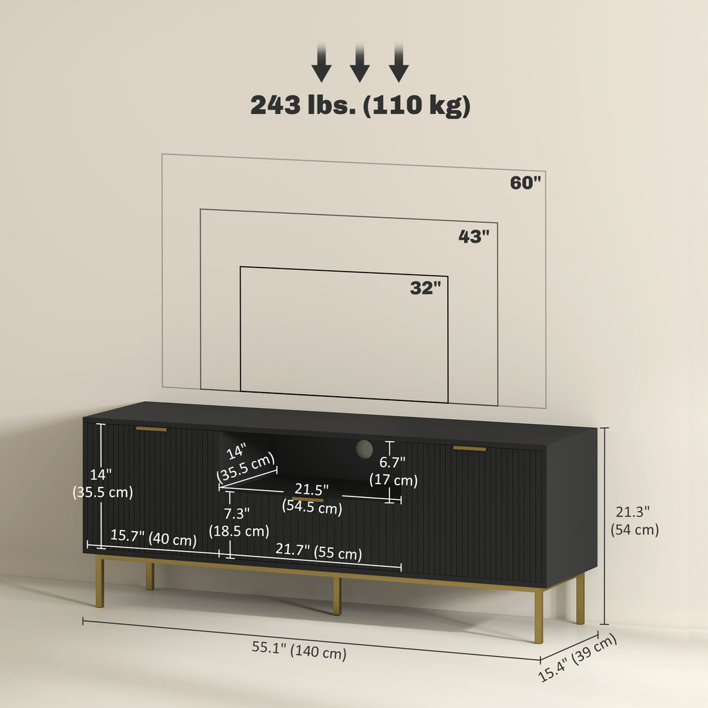 وحدة تلفزيون حديثة للتلفزيونات حتى 50 بوصة، مركز ترفيهي مع أضواء LED RGB ذكية وأبواب إغلاق ناعم، أبيض