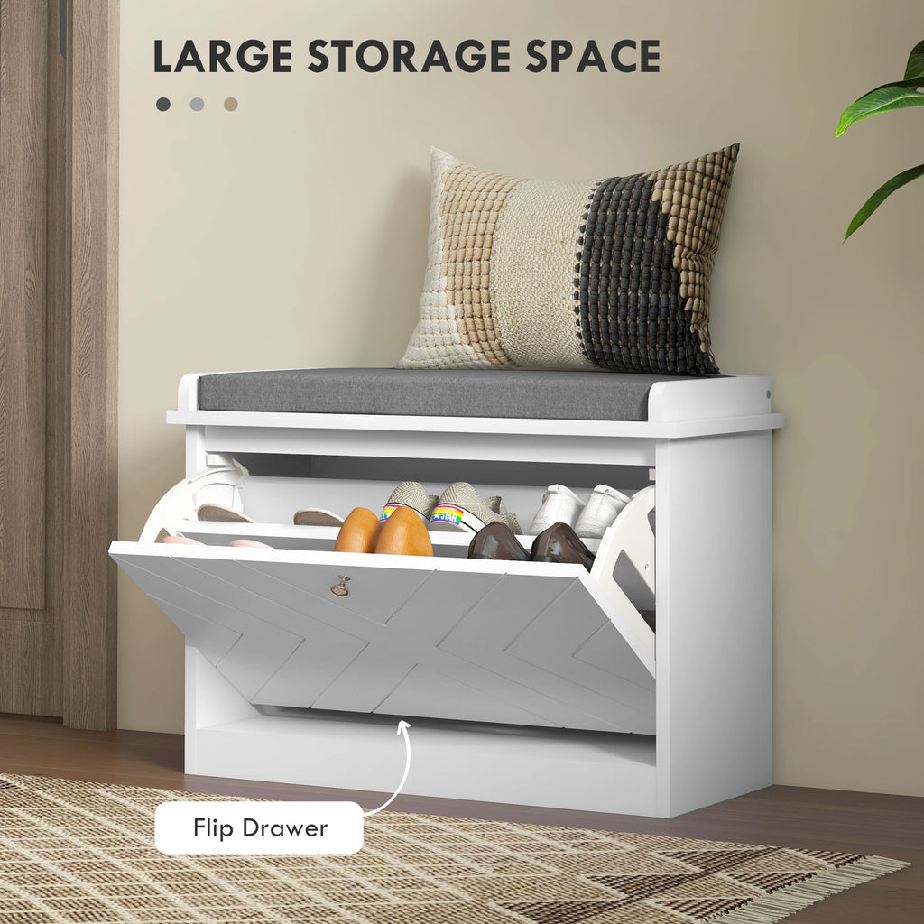 Shoe Storage with Seat, Upholstered Hallway Bench, Shoe Bench with Flip Drawer, Adjustable Shelf for 4-6 Pairs of Shoes