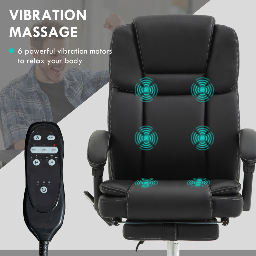 Massage Office Chair, Reclining Executive Office Chair with 6-Point Vibration, Footrest and High Back, White