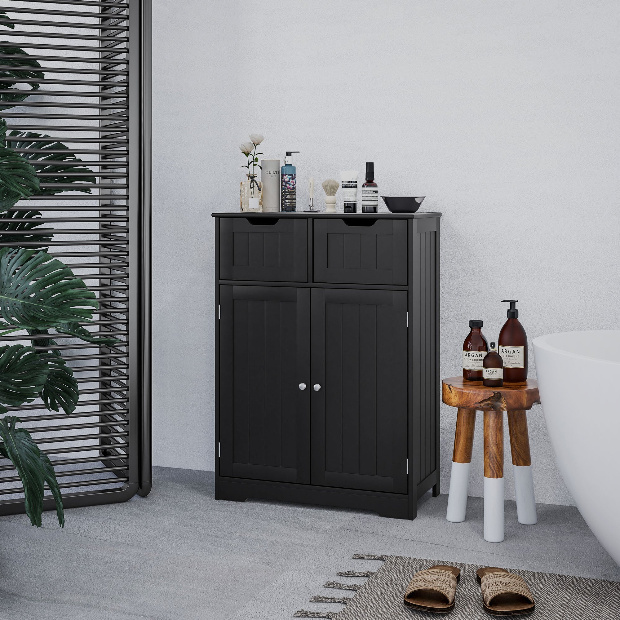 Bathroom Cabinet, Bathroom Storage Cabinet with 2 Drawers, Adjustable Shelf for Living Room, Entryway, White