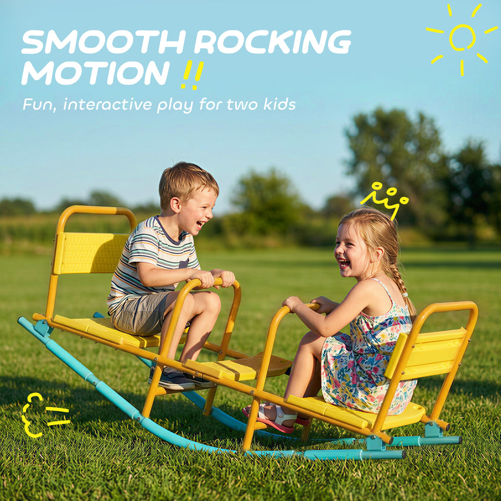 Qaba Teeter Totter Seesaw for Kids, 2 in 1 Metal Rocking Seesaw for Toddlers Age 3-8, Playground Equipment for Backyard