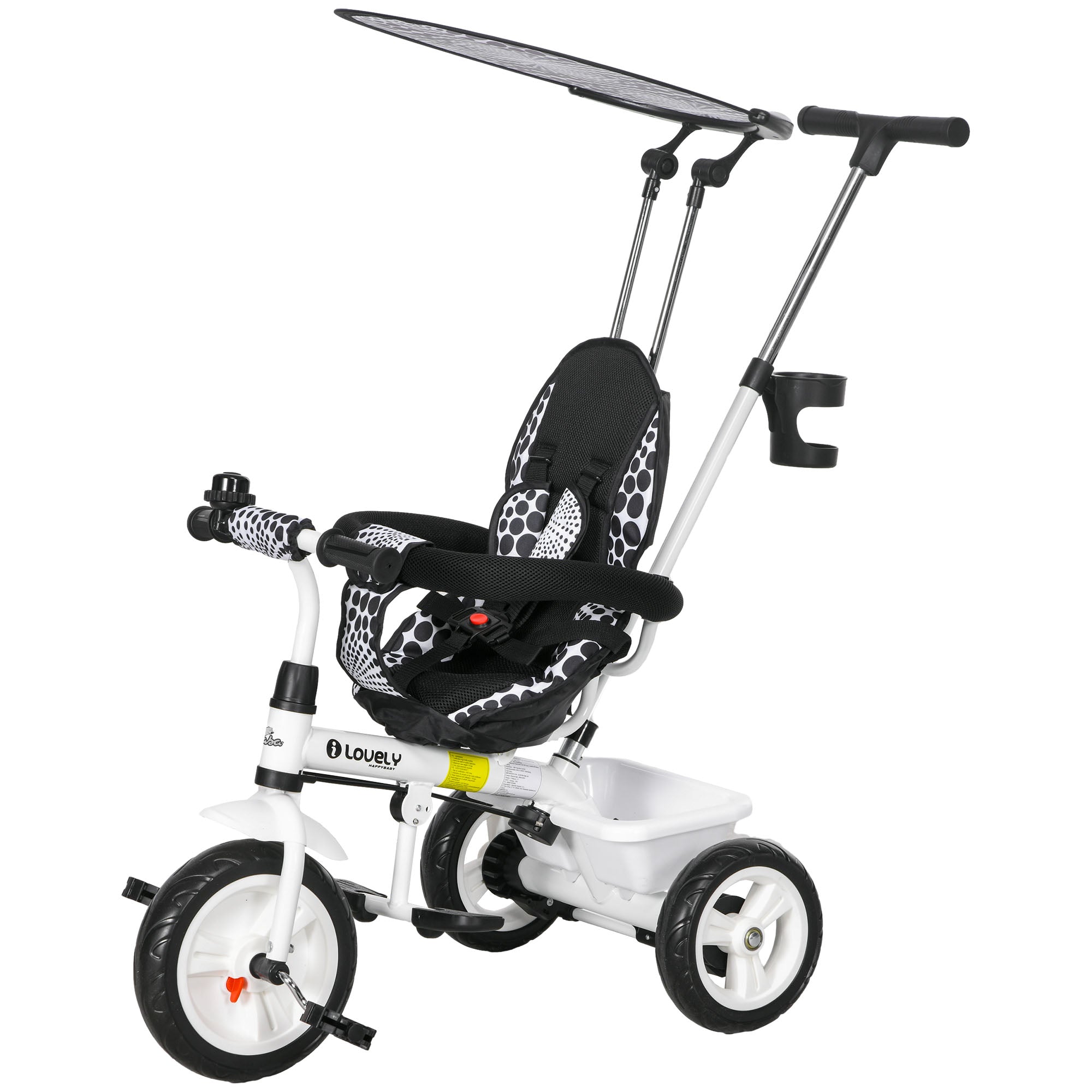 Qaba 6 in 1 Kids Tricycle with Removable Handlebar and Canopy, White