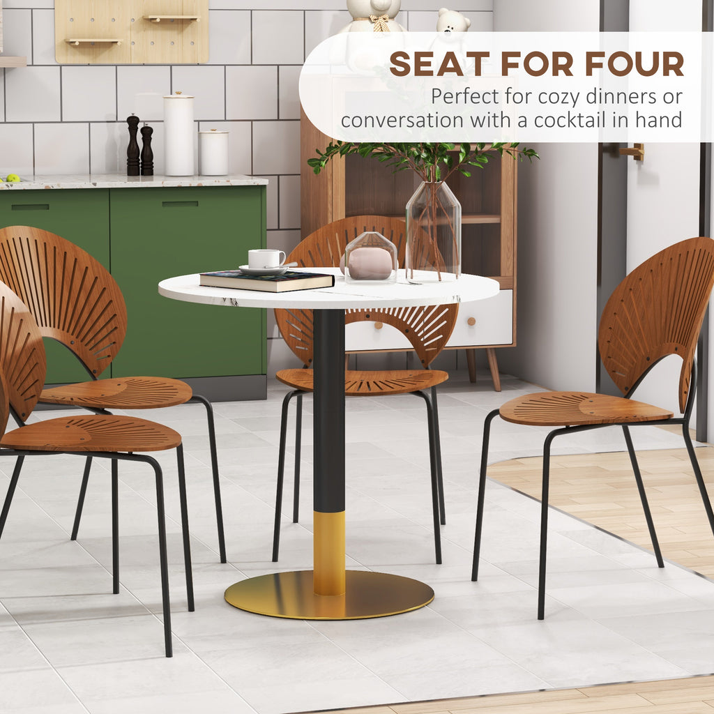 Round Dining Table, Modern Dining Room Table with Faux Marble Top, Steel Base, Space Saving Small Kitchen Table, White