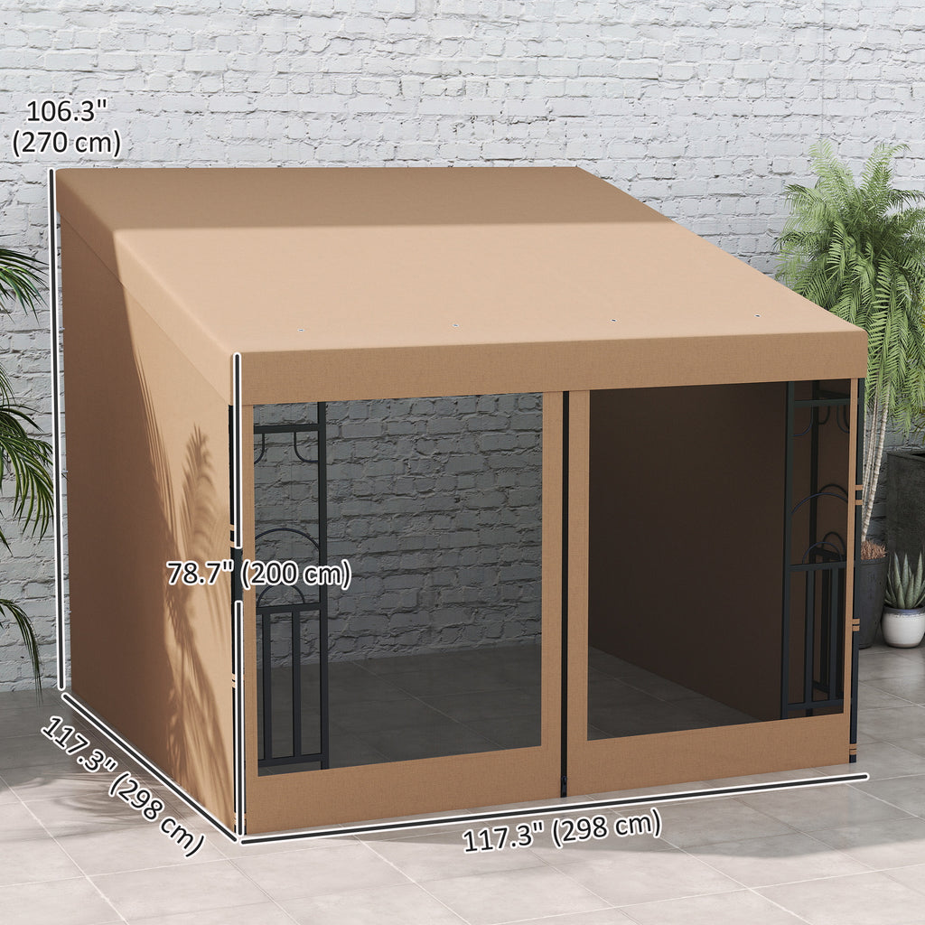 10' x 13' Wall Pergola, Outdoor Gazebo with 2 Curtains and 2 Nettings, UV Resistant, for Patio, Deck, Khaki