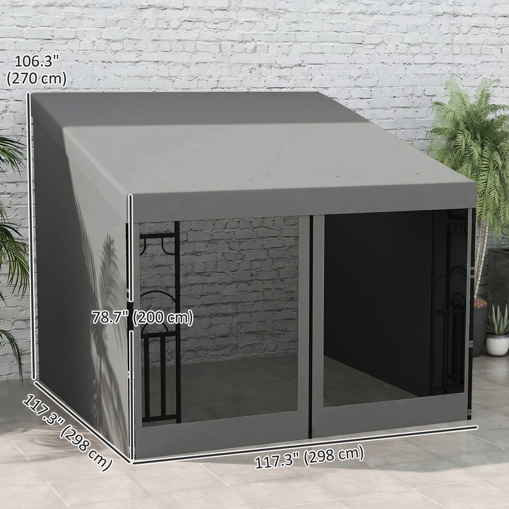 10' x 10' Wall Pergola, Outdoor Gazebo with 2 Curtains and 2 Nettings, UV Resistant, for Patio, Deck, Dark Grey