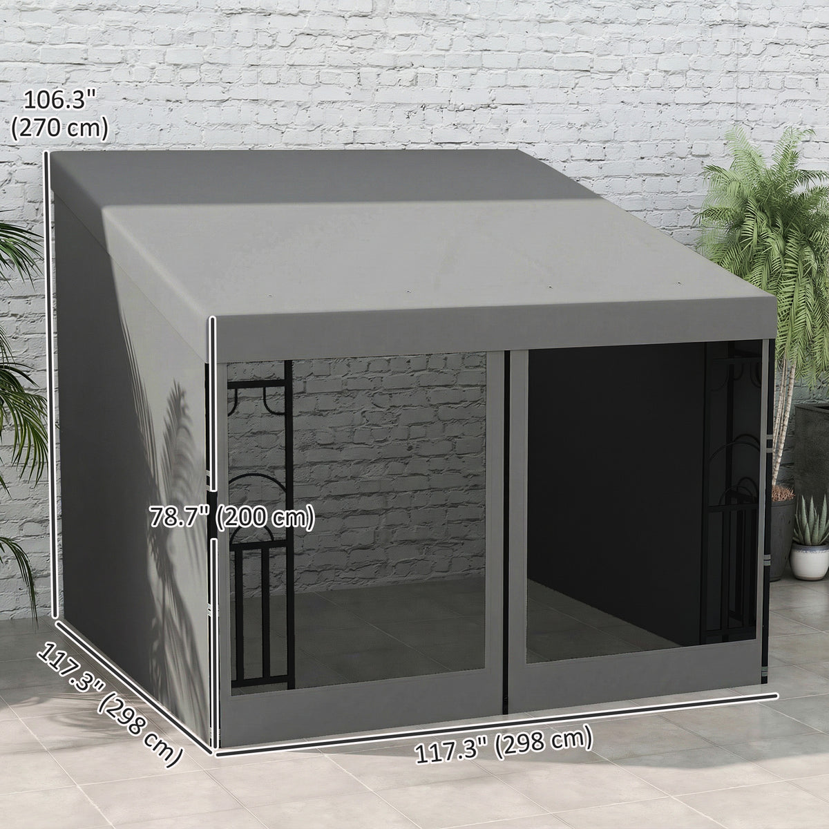 10' x 10' Wall Pergola, Outdoor Gazebo with 2 Curtains and 2 Nettings, UV Resistant, for Patio, Deck, Dark Grey