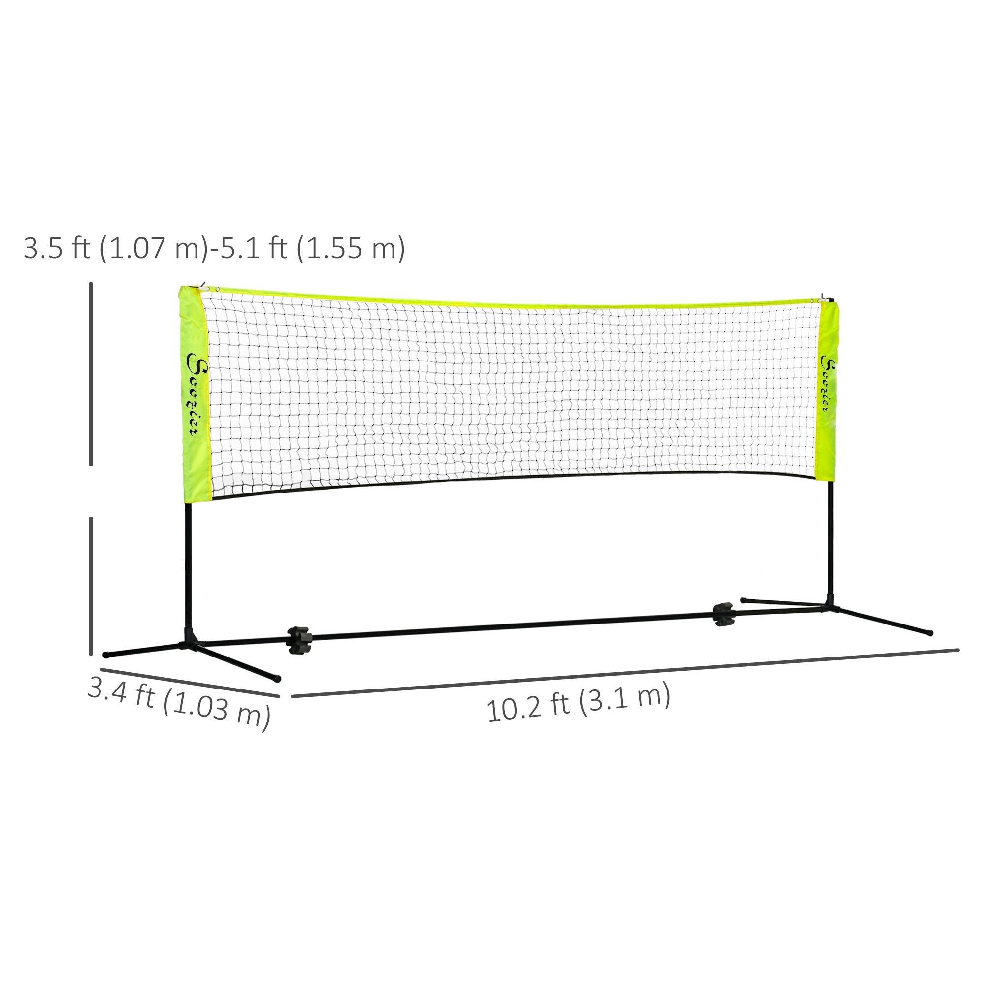 Soozier 10ft Badminton Net, Height Adjustable Outdoor Sports Net with Carry Bag, for Tennis, Pickleball and Volleyball, Yellow