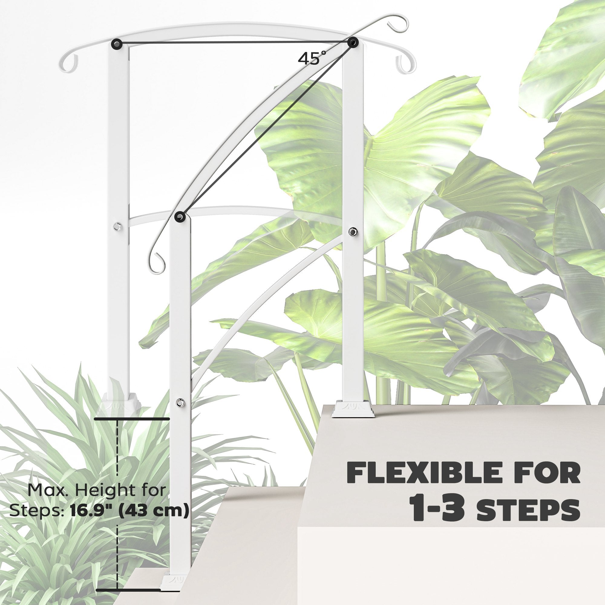 1-3 Step Handrails for Outdoor Steps, Porch Deck Railing, Metal Outdoor Stair Railing with Installation Kit, Black