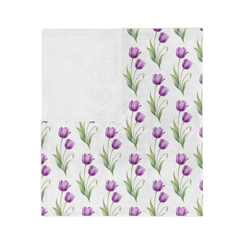 Floral Tulip Microfiber Blanket — Purple Tulip Pattern Throw