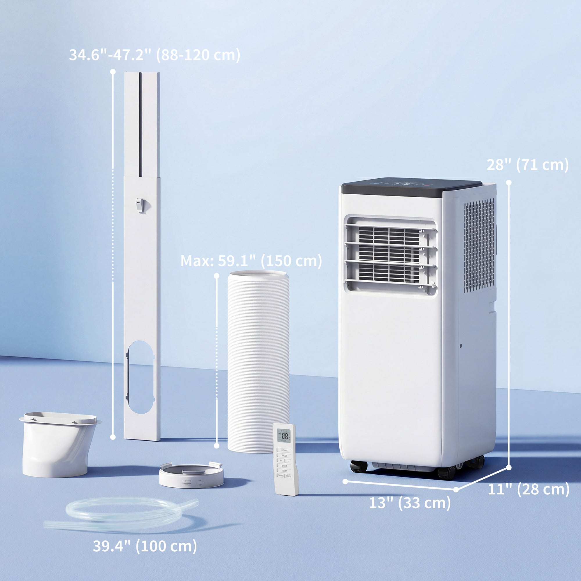 8000 BTU ተንቀሳቓሲ 4-ኣብ-ሓደ ኣየር ኮንዲሽነር ብምሑር፣ ደርቂ ኣየር፣ ፋን፣ ድቃስ፣ ዋይፋይ ድምጺ ርሑቕ ቁጽጽር፣ ጻዕዳ