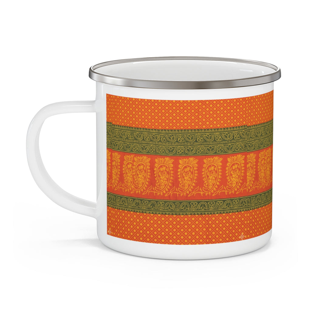 Enamel Camping Mug — Autumn Paisley Orange & Olive Retro Camp Mug