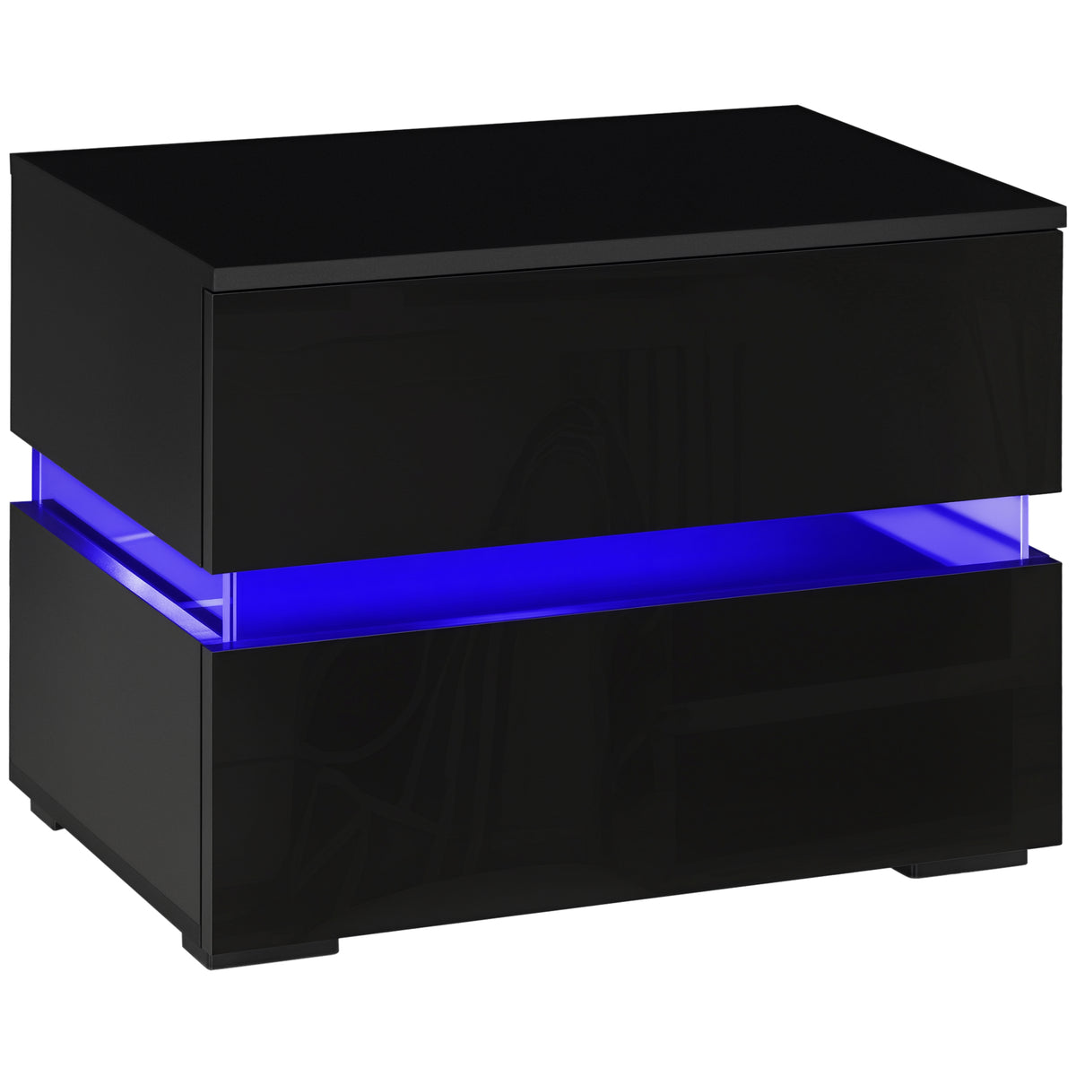 Modern Nightstand, Bedside Table with 2 Drawers, RGB LED Lights for Bedroom, Black