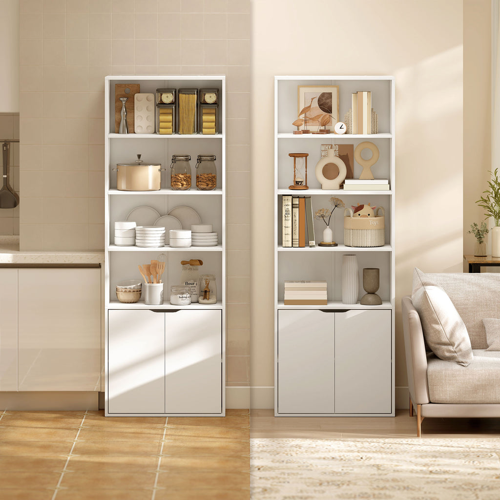 4-Tier Open Bookshelf with Doors Modern Home Office Bookcase Storage Cabinet for Living Room Bathroom Study, Oak