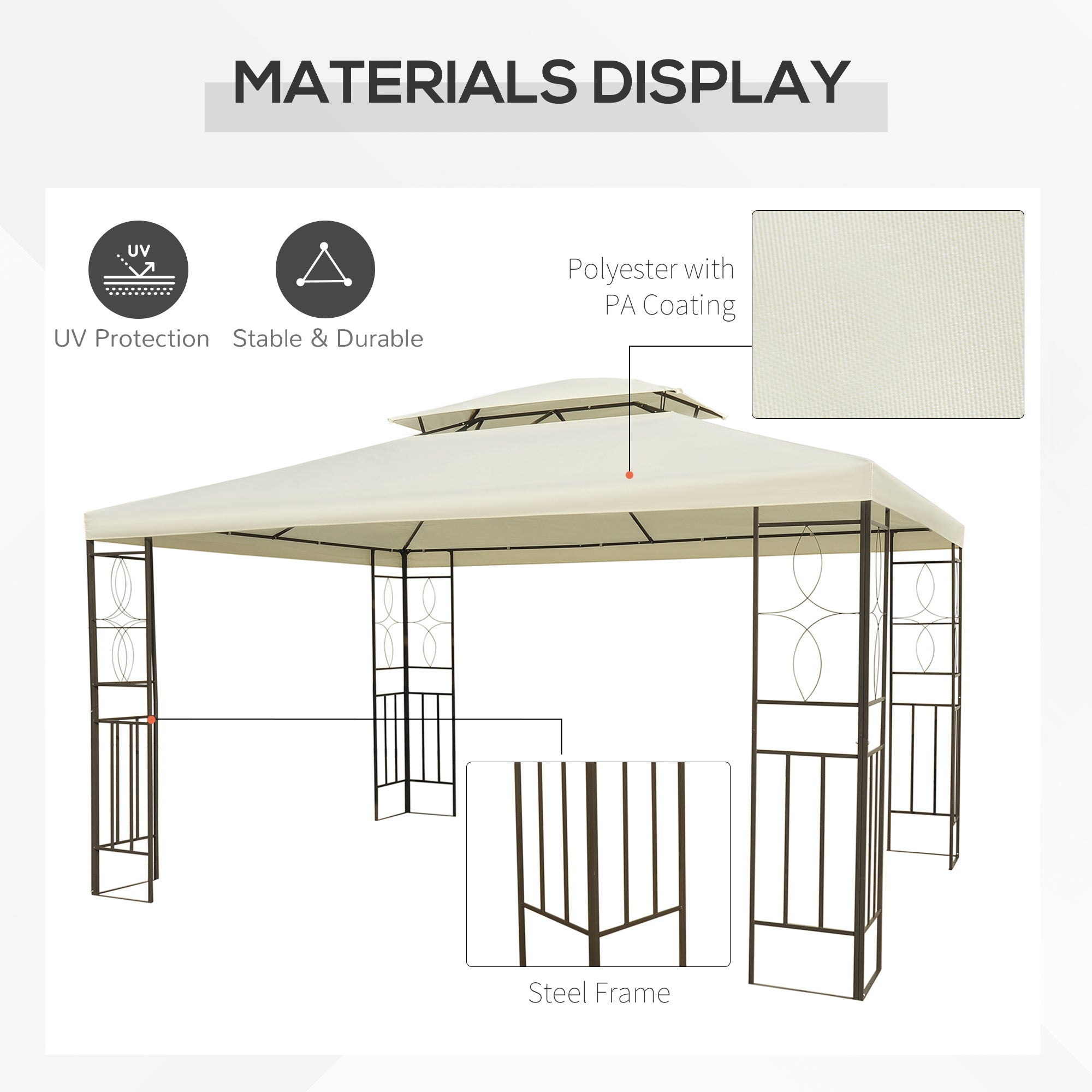 10x13ft Steel Gazebo Sun Shelter Patio Outdoor Party Event Canopy Vented Roof Cream White