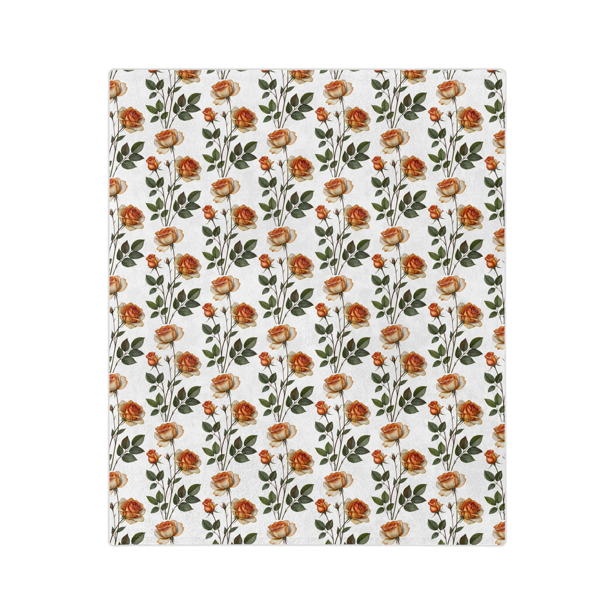 Floral Velveteen Blanket — Vintage Orange Rose Microfiber Throw