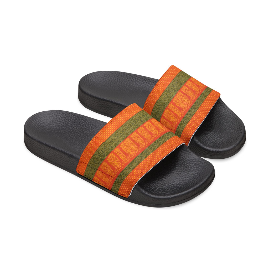 Slide Sandals — Orange Green Striped Removable-Strap Slides