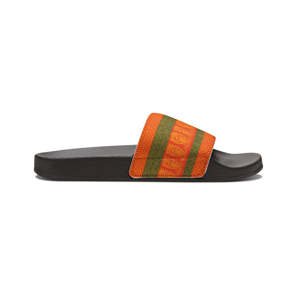 Slide Sandals — Orange Green Striped Removable-Strap Slides