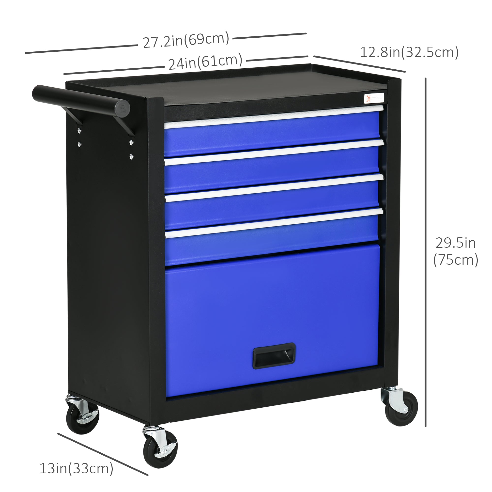 4-Drawer Tool Chest with 4 Wheels, Rolling Tool Box and Storage Cabinet, Portable Tool Organizer for Garage, Red