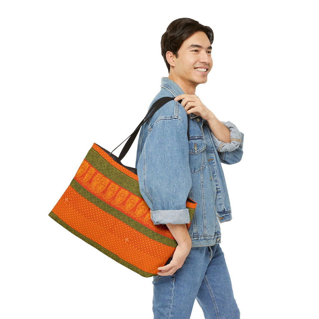 Orange Fall Stripe Weekender Tote — Pumpkin Patch Casual Beach Bag