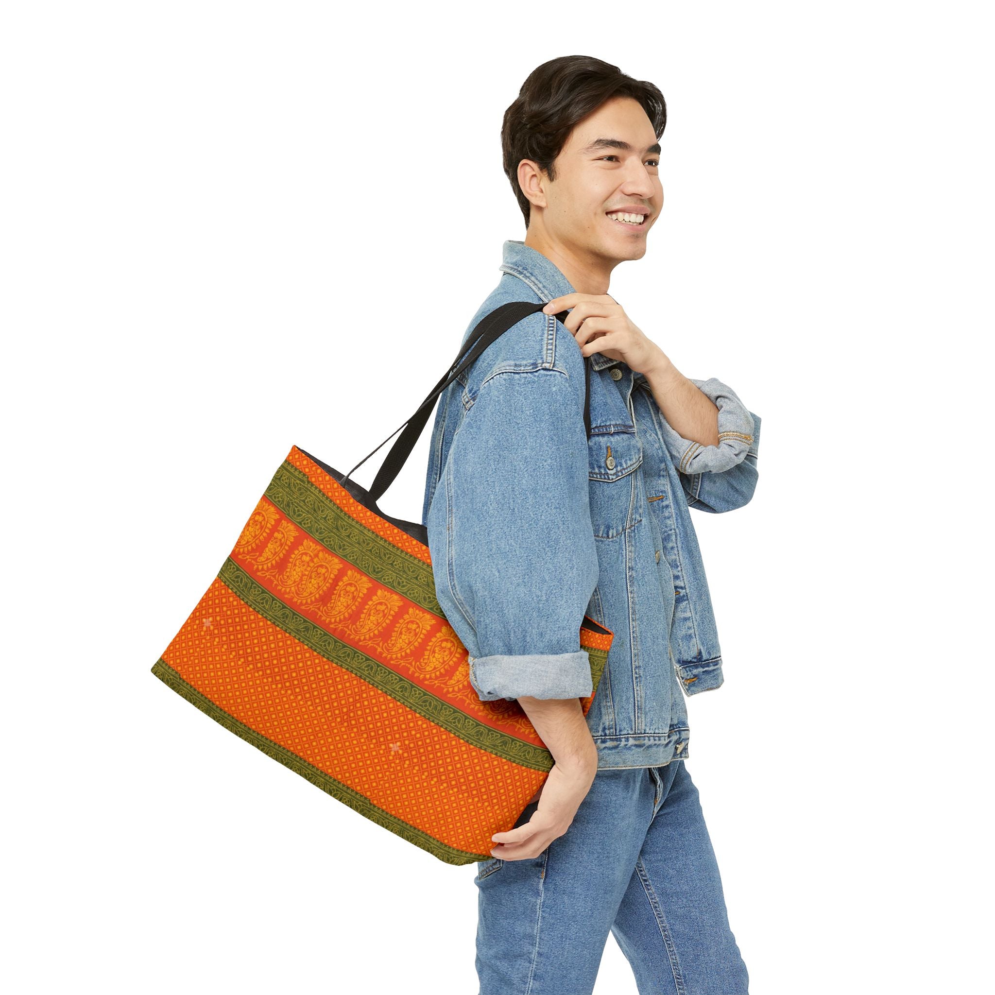 Orange Fall Stripe Weekender Tote — Pumpkin Patch Casual Beach Bag