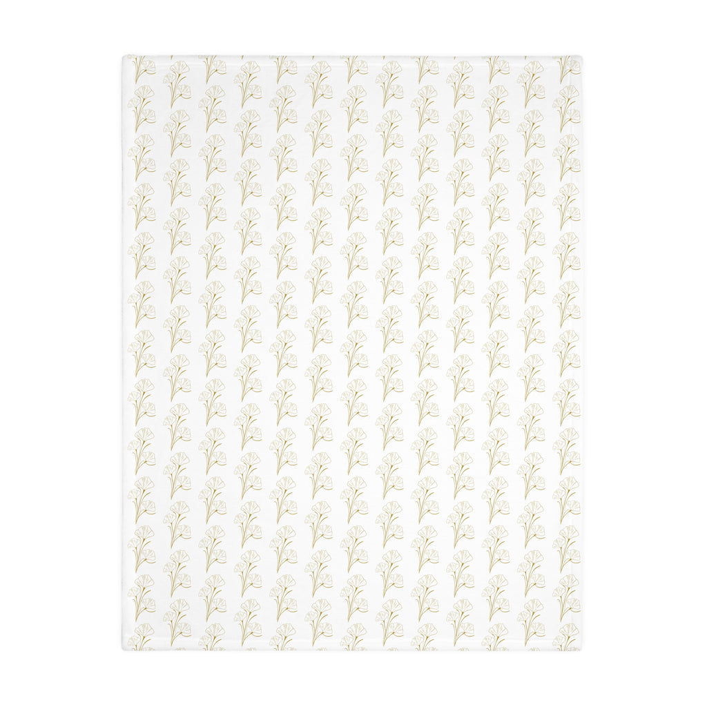 Botanical Velvet Throw Blanket - Neutral Gold Floral Microfiber, Reversible Two-Sided Cozy Throw